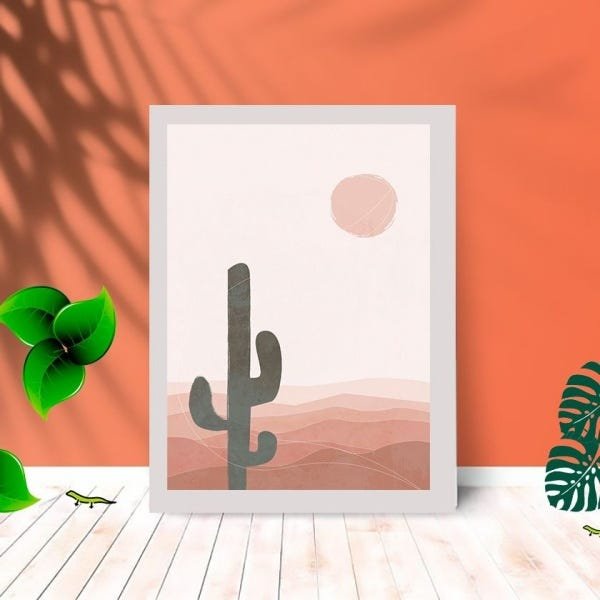 Quadro Decorativo Deserto Tropical com Moldura e Vidro 25X33:Branco - 1