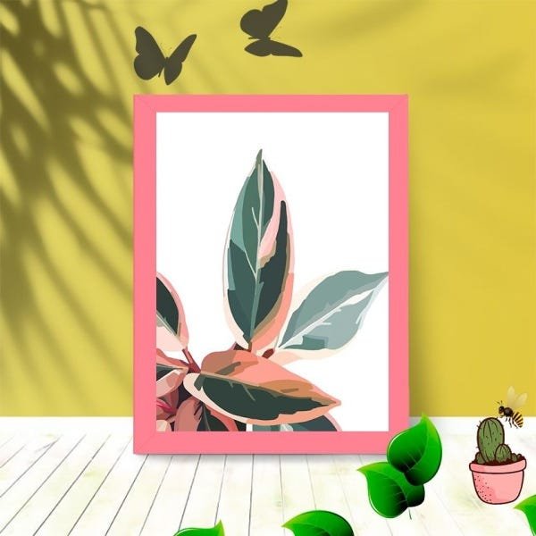 Quadro Decorativo Leaves Abstrato com Moldura e Vidro 25X33:Rosa - 1