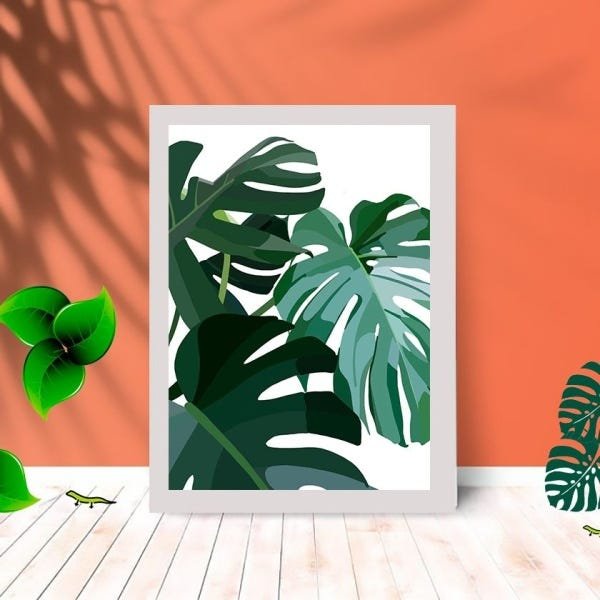 Quadro Decorativo Leaves Green com Moldura e Vidro 25X33 Sala:Branco - 1
