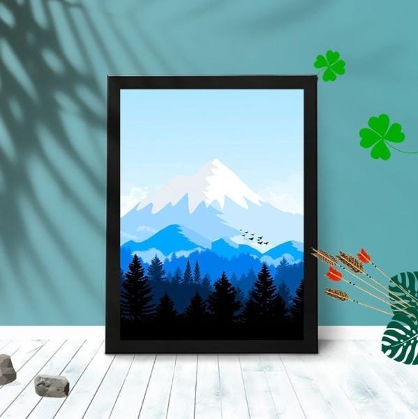Quadro Decorativo Montanhas Ice com Moldura e Vidro 25X33:Preto - 1