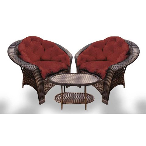 Conjunto de Poltronas Fibra Sintética 19 - 2 Poltronas + 1 Mesa Centro - Tecido Duna Vermelho