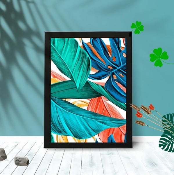 Quadro Decorativo Tropical Art Paisagem Sala Quarto Moldura:Rosa - 1