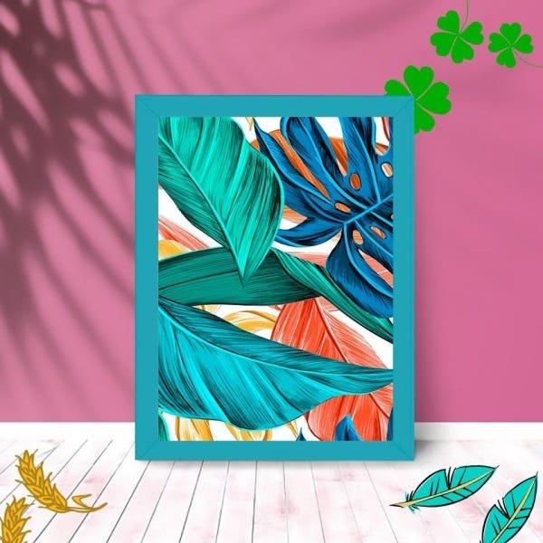 Quadro Decorativo Tropical Art Paisagem Sala Quarto Moldura:Rosa - 2