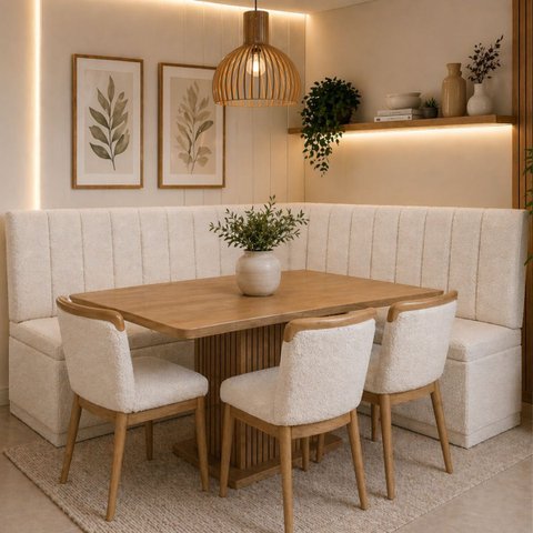 Canto Alemão 190cm Estofado Bouclê com Baú Moderno Luxo