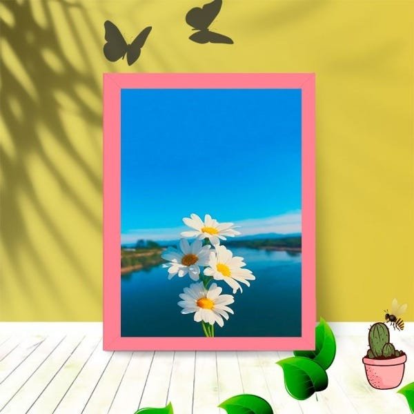 Quadro Decorativo Flores Paisagem com Moldura e Vidro 25X33:Rosa - 1