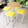 Conjunto Mesa Alta Bar Pinus 4 Bancos White Amarelo - 1