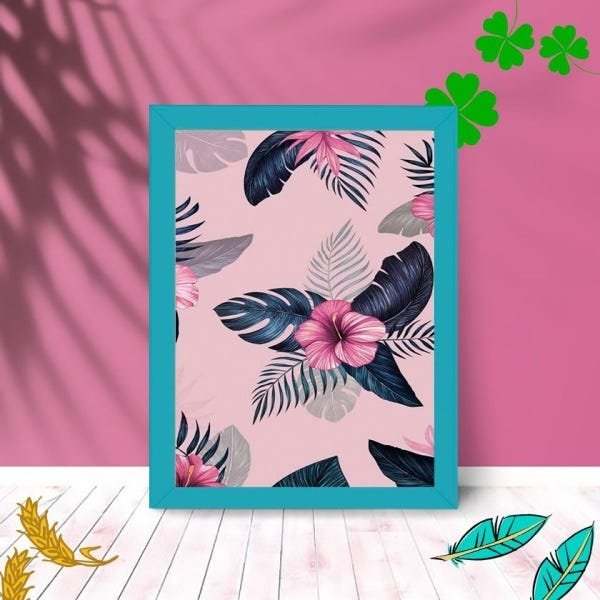 Quadro Decorativo Flores Rosa Art Paisagem Sala Quarto 25x33:Azul - 1