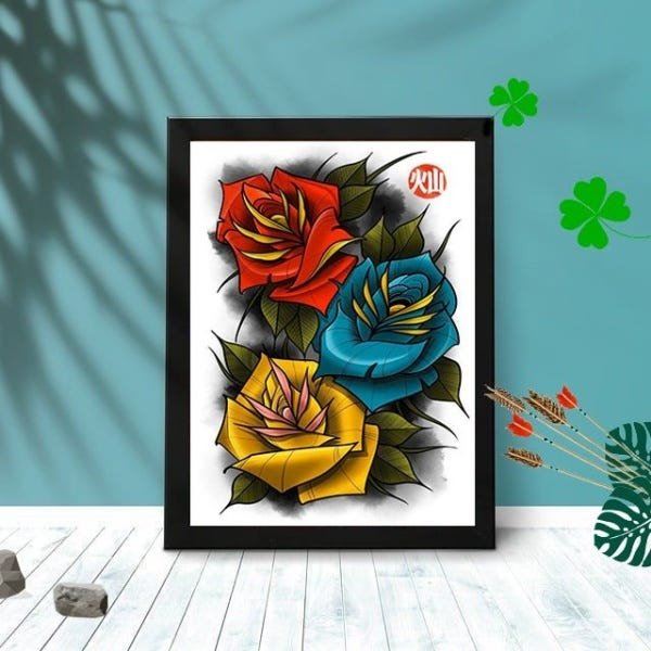 Quadro Decorativo Rosas Art Paisagem Sala Quarto Moldura:Preto - 1