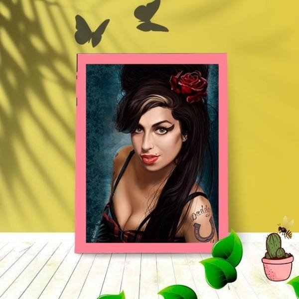 Quadro Decorativo Amy Winehouse com Moldura e Vidro 25X33:Rosa - 1