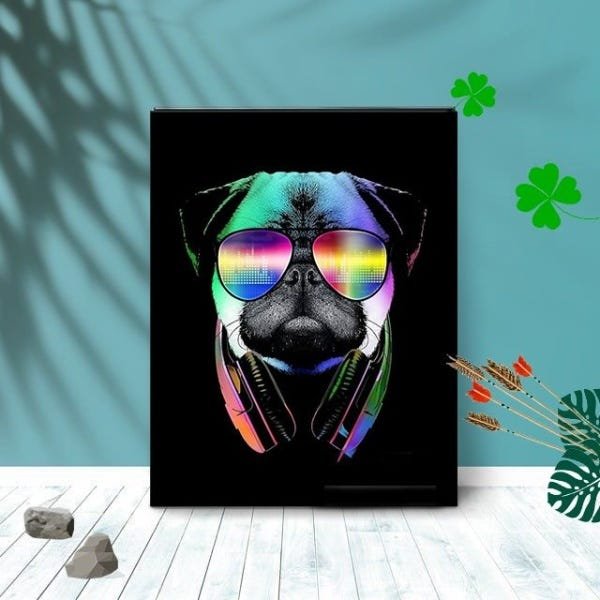 Quadro Decorativo Dog Music com Moldura e Vidro 25X33 Quarto:Preto - 1
