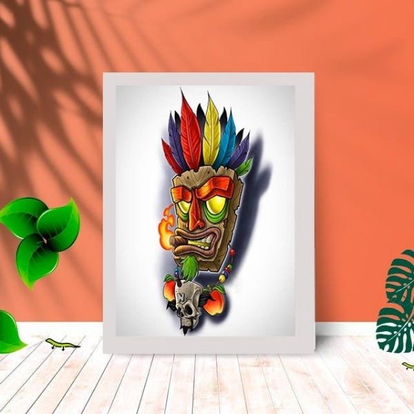 Quadro Decorativo Aku Aku 2 com Moldura e Vidro 25X33 Quarto:Branco - 1