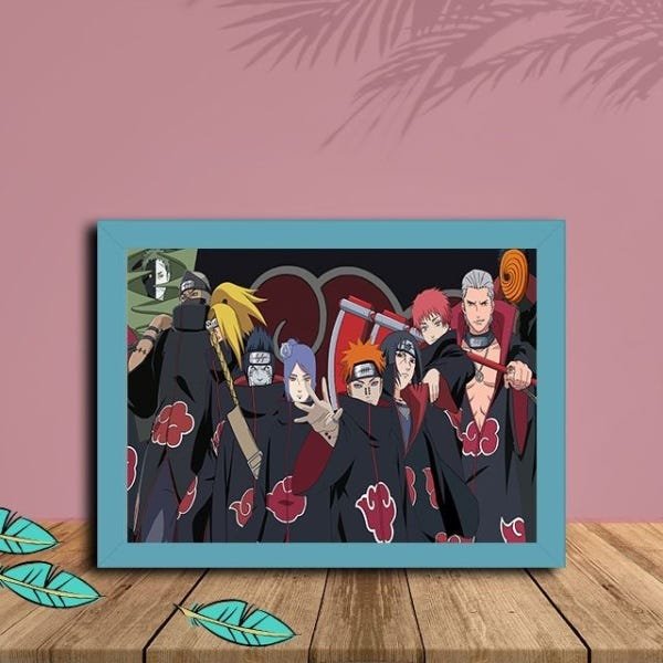 Quadro Decorativo Membros Akatsuki com Moldura e Vidro 25X33:Azul - 1