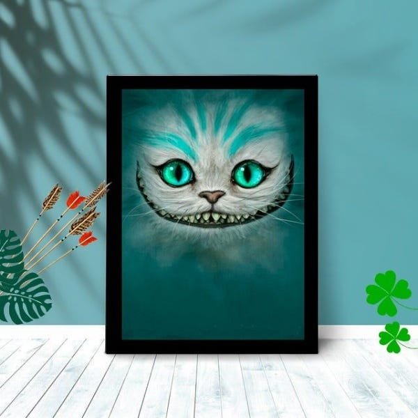 Quadro Decorativo Gato Alice Face com Moldura e Vidro 25X33:Preto - 1