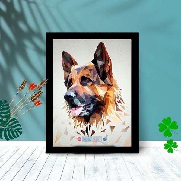Quadro Decorativo Cachorro Geo com Moldura e Vidro:Preto - 1