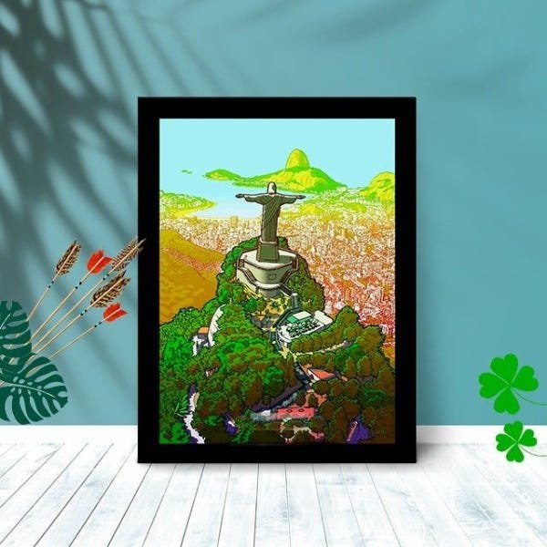 Quadro Decorativo Rio de Janeiro Cristo com Moldura e Vidro:Preto - 1