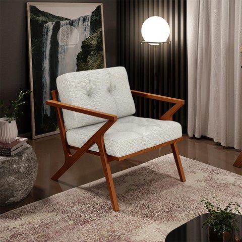 Poltrona Decorativa Sala de Estar com Cintas de Corano Laís B04 Linho Champagne - Lyam Decor