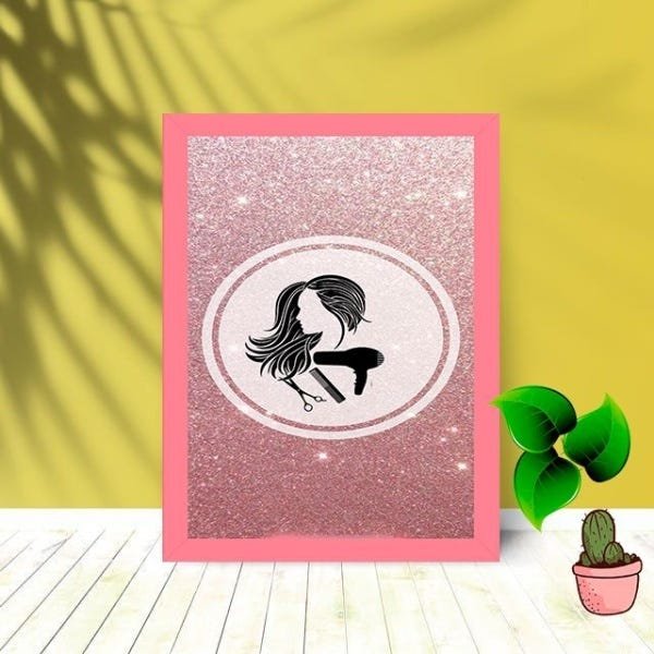 Quadro Decorativo para Salão de Beleza com Moldura e Vidro Sala:Rosa - 1