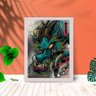 Quadro Decorativo Dragão Skin Blue com Moldura e Vidro 25X33:Branco - 1