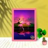 Quadro Decorativo Flamingos Lagoa com Moldura e Vidro:Rosa - 1