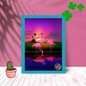 Quadro Decorativo Flamingos Lagoa com Moldura e Vidro:Azul - 1