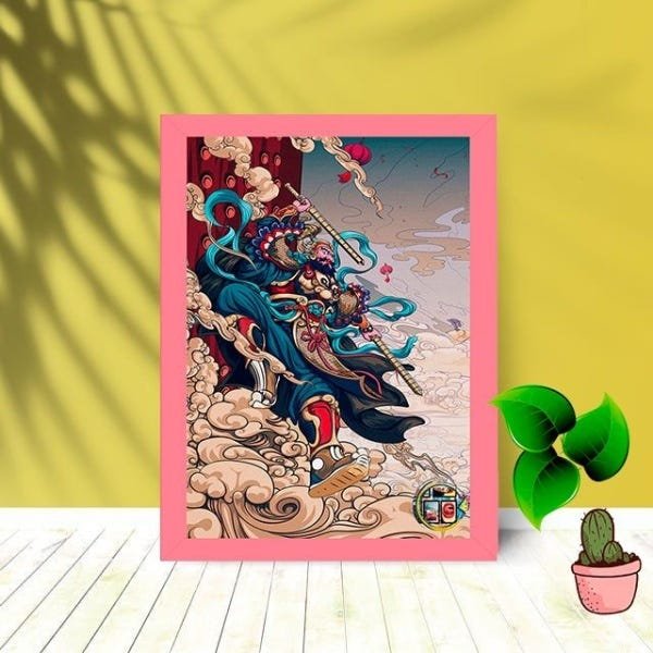 Quadro Decorativo Éolo Deus Do Vento com Moldura e Vidro Sala:Rosa - 1