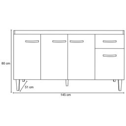 Balcão Gabinete de Pia Gabriela 150cm Amêndoa/branco S/tampo - Ajl Móveis - 4