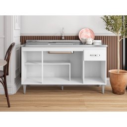 Balcão Gabinete de Pia Gabriela 150cm Amêndoa/branco S/tampo - Ajl Móveis - 3