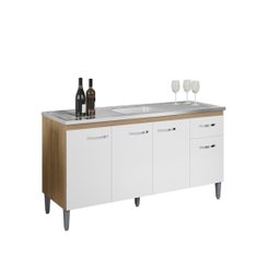 Balcão Gabinete de Pia Gabriela 150cm Amêndoa/branco S/tampo - Ajl Móveis - 2