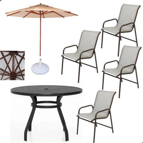 Conjunto Sling com Mesa Ripada e Guarda Sol Marrom Capuccino