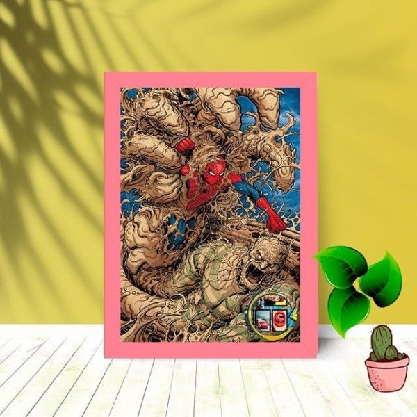 Quadro Decorativo Homem Aranha Vs Sand com Moldura e Vidro 25X33:Rosa - 1