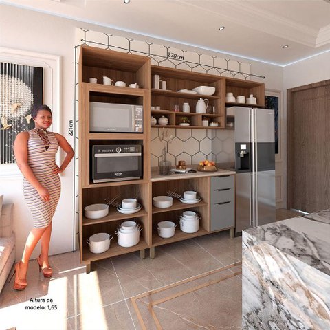 Cozinha Modulada 4pçs Balcão Aéreos Tampo Aspen Vanillacinza