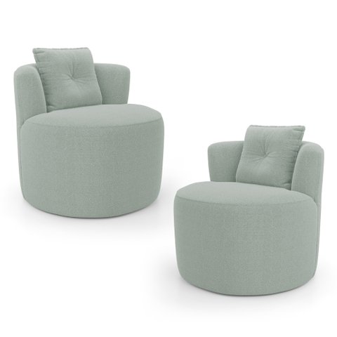 Kit 02 Poltronas Orgânicas Living Bob com 01 Almofada Bouclê Verde Menta - Desk Design