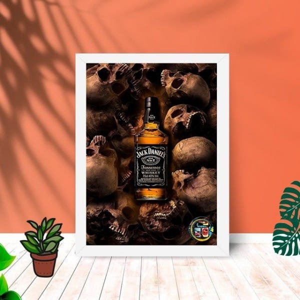 Quadro Decorativo Old Jack Daniels com Moldura e Vidro 25X33:Branco - 1