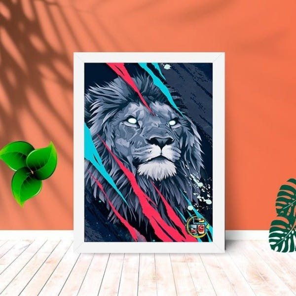 Quadro Decorativo Leão Swifte com Moldura e Vidro 25X33:Branco - 1
