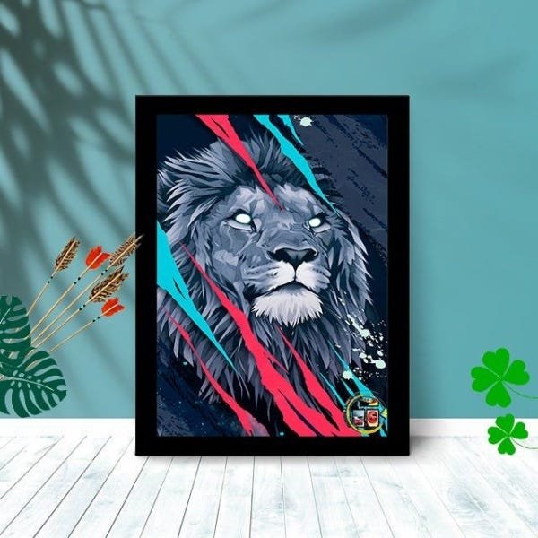 Quadro Decorativo Leão Swifte com Moldura e Vidro 25X33:Preto - 1