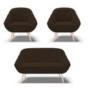 Ver imagem 1 de Kit 01 Namoradeira 02 Lugares e 02 Poltronas Giovana Suede Pés Palito Natural - D’Rossi - Marrom