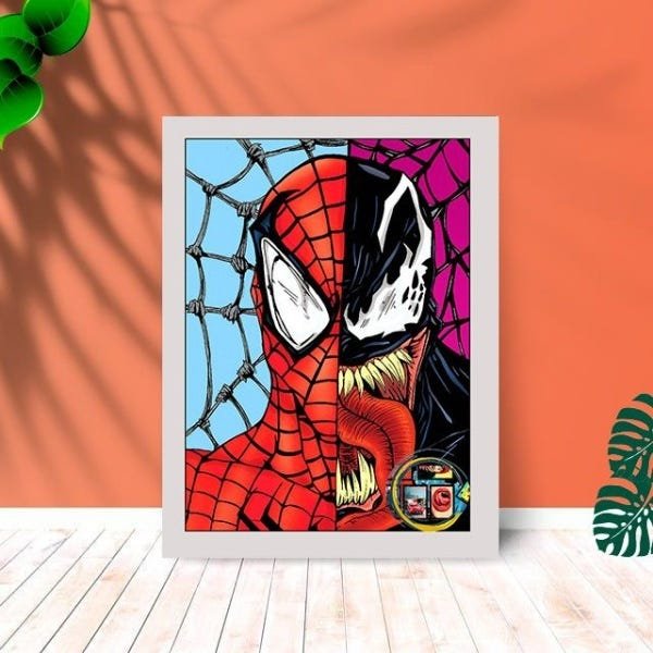 Quadro Decorativo Spider Venom com Moldura e Vidro 25X33 Sala:Branco - 1