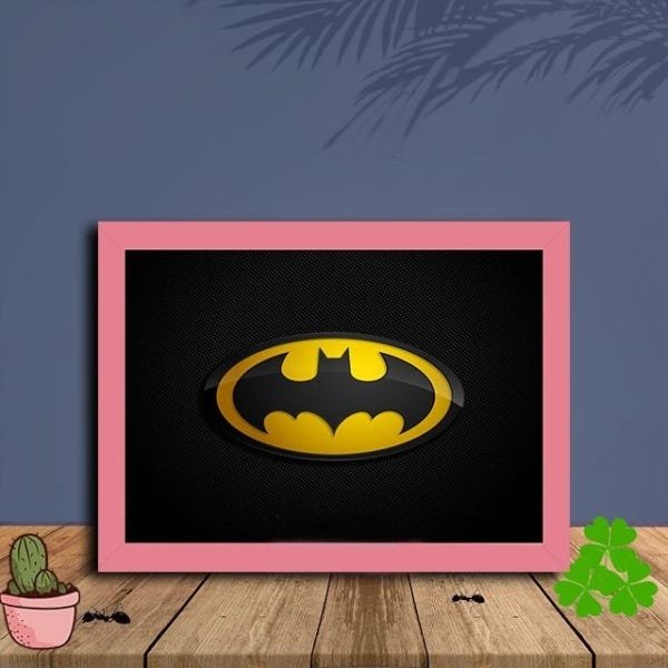 Quadro Decorativo Batman Símbolo com Moldura e Vidro 25X33:Rosa - 1