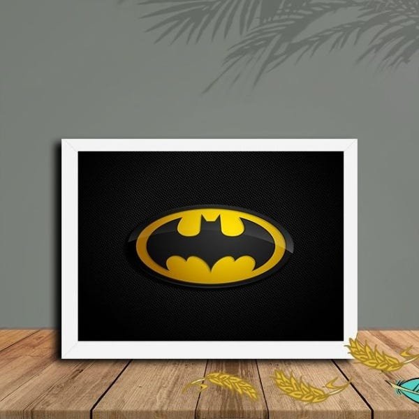 Quadro Decorativo Batman Símbolo com Moldura e Vidro 25X33:Branco - 1