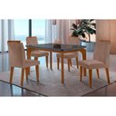 Ver imagem 1 de Conjunto: Mesa de Cozinha Londrina C/ Tampo Madeirado C/ Vidro Canto Curvo 120x80cm e 4 Cadeiras