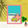 Quadro Decorativo Patrick Estrela Praia com Moldura e Vidro:Rosa - 1