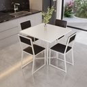 Ver imagem 1 de Conjunto Mesa de Jantar Quadrada Branca 4 Cadeiras Estofado Riviera Industrial Branco