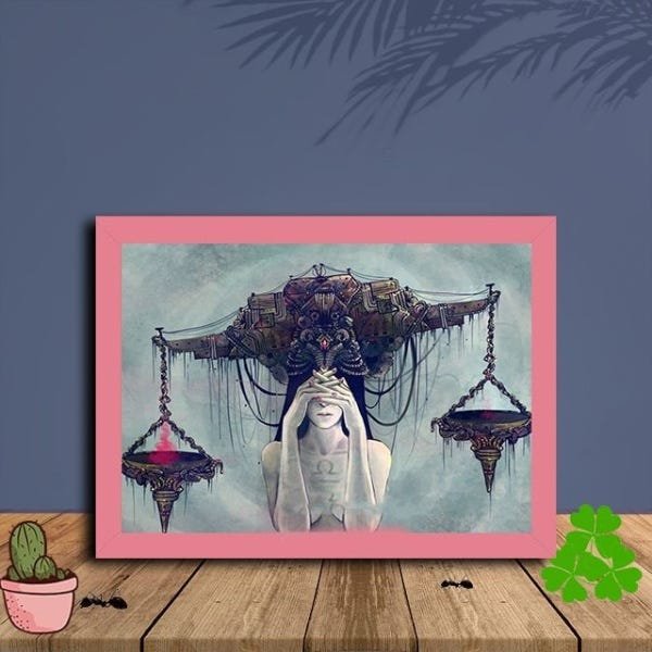 Quadro Decorativo Signo Libra com Moldura e Vidro 25X33 Sala:Rosa - 1