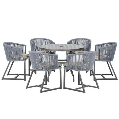 Mesa e 6 Cadeiras e Noronha Preto E6 Trama Original Prata