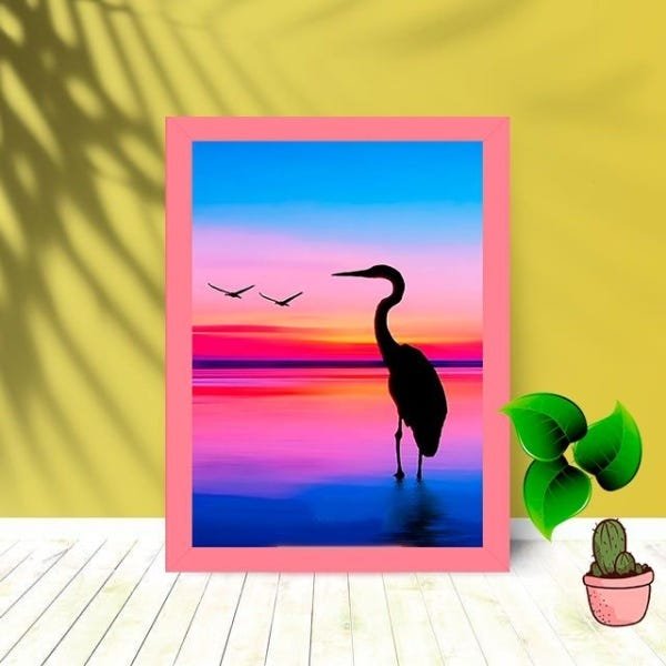 Quadro Decorativo Flamingo Sol com Moldura e Vidro 25X33 Sala:Rosa - 1