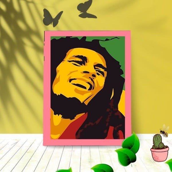 Quadro Decorativo Bob Marley Jamaica com Moldura e Vidro Sala:Rosa - 1