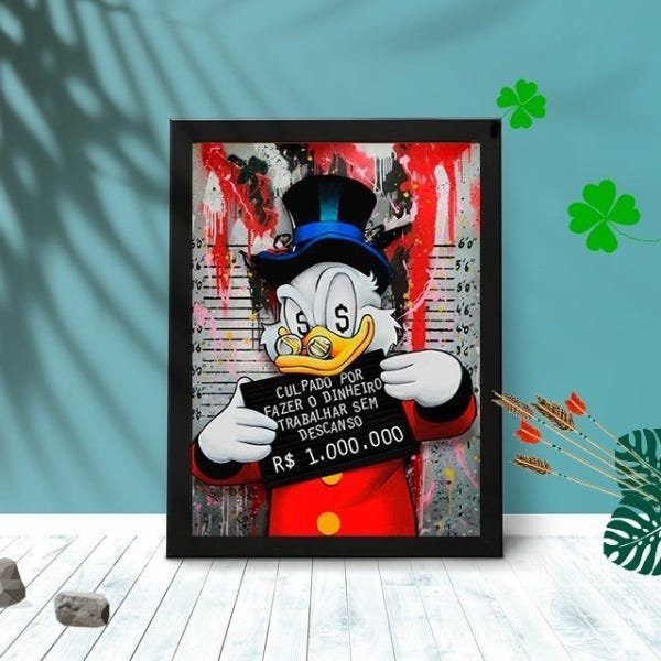 Quadro Decorativo Tio Patinhas com Moldura e Vidro 25X33 Sala:Preto - 1