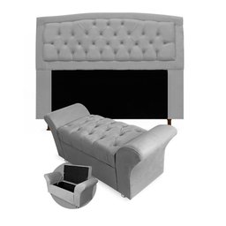 Kit Cabeceira Geovana + Calçadeira Baú Veneza King Size 195cm Suede - Ecotec Decor:Cinza - 1