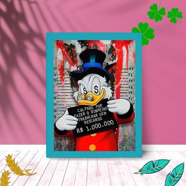 Quadro Decorativo Tio Patinhas com Moldura e Vidro 25X33 Sala:Azul - 1