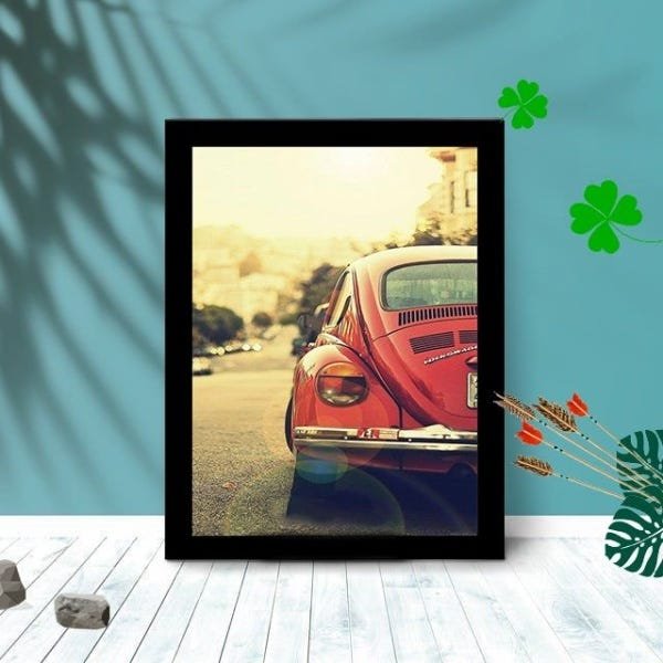Quadro Decorativo Fusca 1990 com Moldura e Vidro 25X33 Quarto:Preto - 1